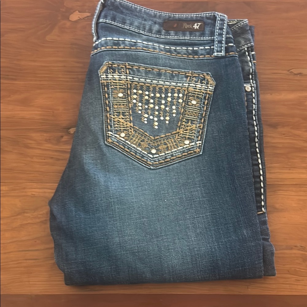 Wrangler Blue Boot Cut Jeans with Ornate Design
